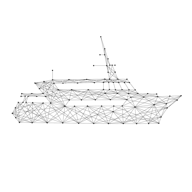 Passagierboot, seeschiff, aus abstrakten futuristischen polygonalen schwarzen linien und punkten. vektor-illustration.