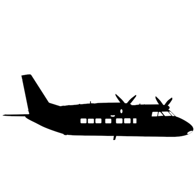 Passagierflugzeug-Silhouette auf weißem Hintergrund