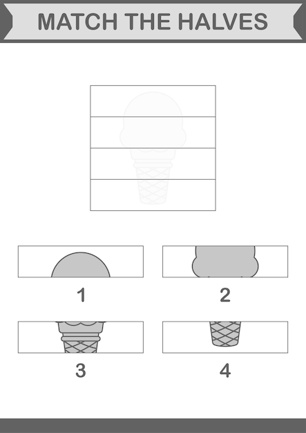 Passen sie die hälften des eiscreme-arbeitsblatts für kinder an