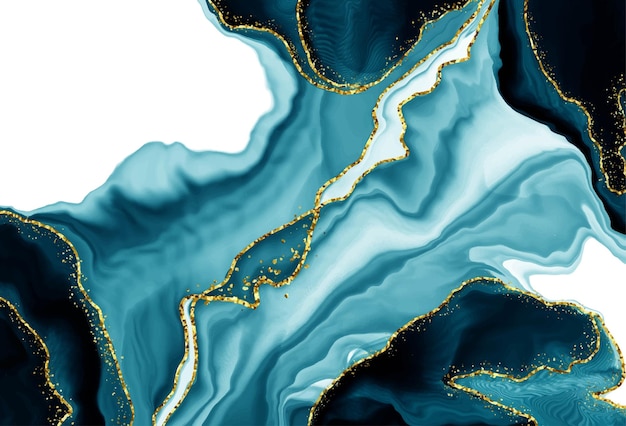 Pastell-Cyan-Minze flüssiger Marmor-Aquarellhintergrund mit weißen Linien und Pinselflecken