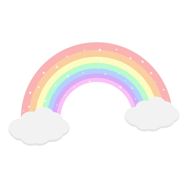 Vektor pastellregenbogen mit wolken und sternen