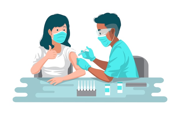 Patientin während der Injektion des Coronavirus-Impfstoffs