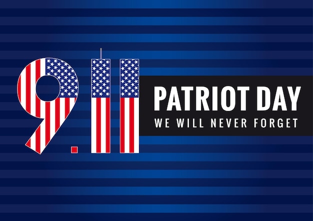 Patriot Day USA 911 horizontales Banner mit kreativem Text. 11. September, Wir werden RIP nie vergessen