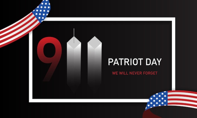Patriot Day werden wir nie vergessen. Türme. 11. September. Usa Flagge. Vektor-Illustration