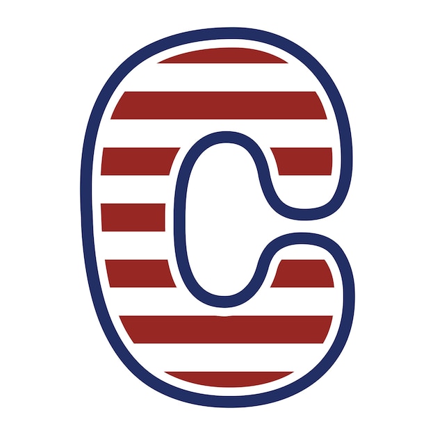 Vektor patriotischer buchstabe c, rote streifen, usa-flaggensymbol