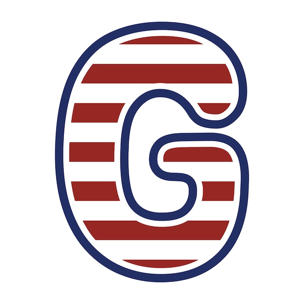 Vektor patriotischer buchstabe g, rote streifen, usa-flaggensymbol