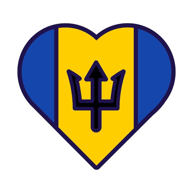 Patriotisches Herz in den Farben der Nationalflagge von Barbados. Festliche Elementattribute des Unabhängigkeitstages von Barbados. Cartoon-Vektorsymbol in den Nationalfarben der Landesflagge isoliert auf weißem Hintergrund