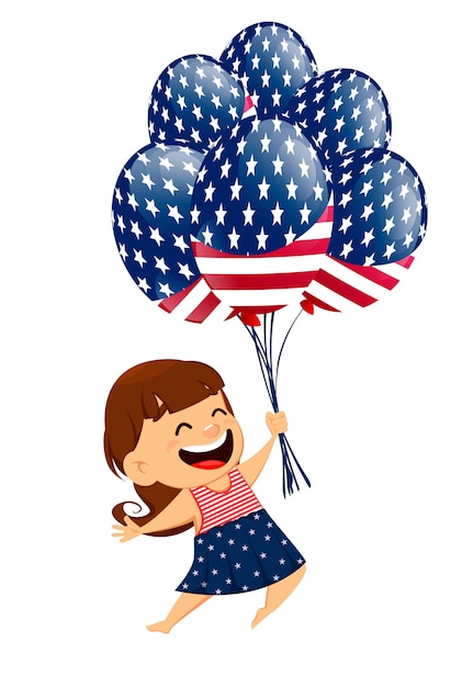 Patriotisches lächelndes mädchen, das luftballone hält