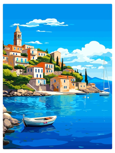 Paxos Griechenland Vintage Reiseposter Souvenir Postkarten Porträtmalerei WPA Illustration