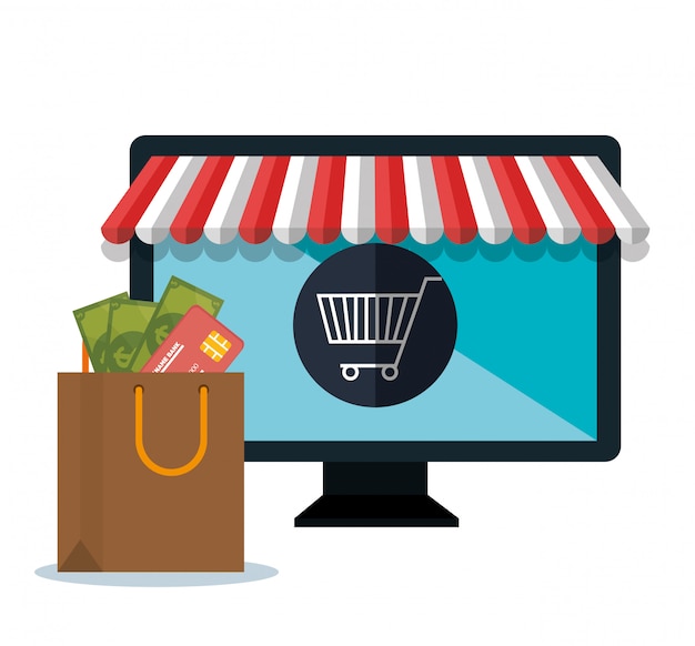 Vektor pc-e-commerce-shop-online-design