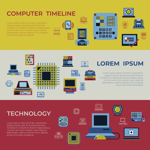 Pc-timeline-technologieikonen eingestellt