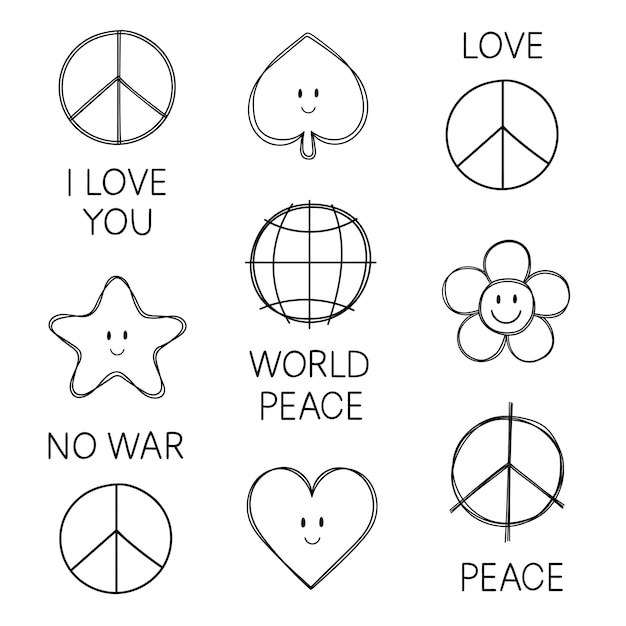 Vektor peace doodle isolierter symbolvektor friedliche handgezeichnete skizzencliparts