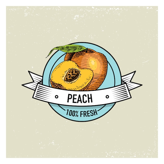 Peach vintage, handgezeichnetes abzeichen frisch graviert