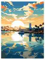 Vektor pearl harbor hawaii vintage reiseposter souvenir postkarte porträtmalerei wpa-illustration