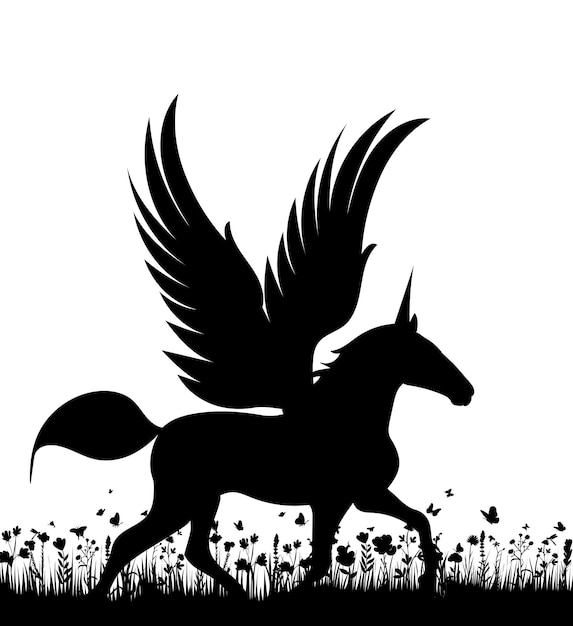 Pegasus auf der grassilhouette
