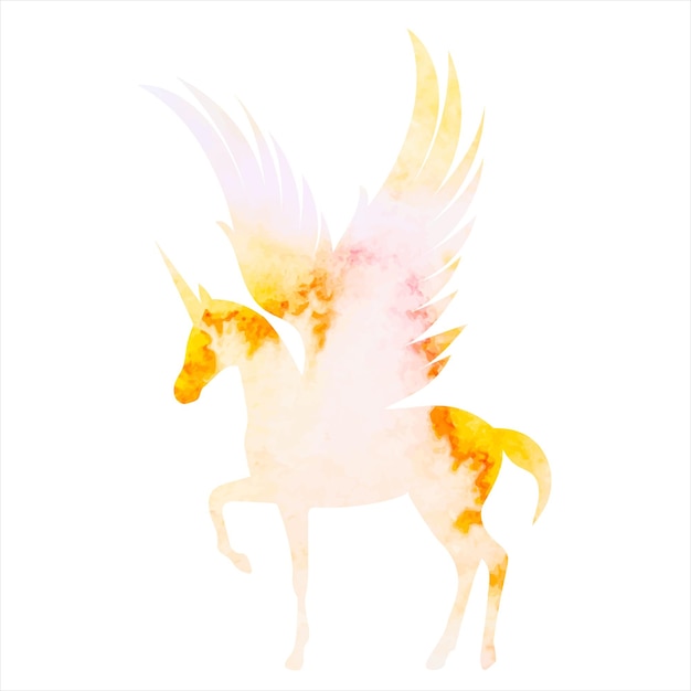 Pegasus gelbe aquarellsilhouette isoliert