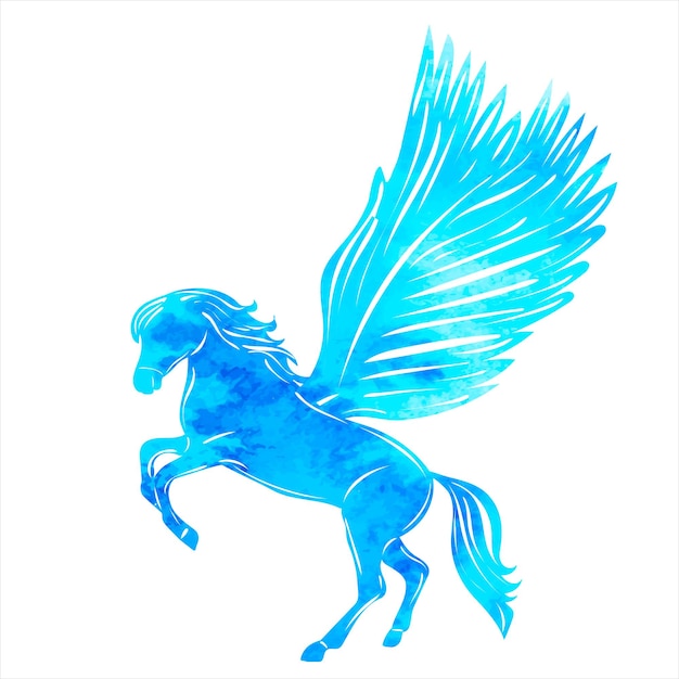 Pegasus mit Flügeln blauer Aquarellsilhouette