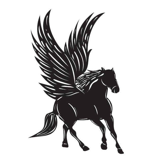 Pegasus-silhouette auf weißem hintergrund isolierter vektor