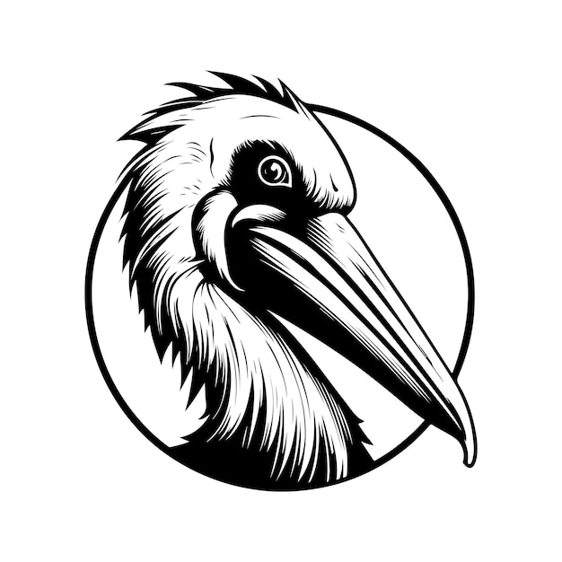 Pelikan-Vintage-Logo-Line-Art-Konzept, schwarz-weiße, handgezeichnete Illustration