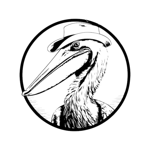 Vektor pelikan-vintage-logo-line-art-konzept, schwarz-weiße, handgezeichnete illustration