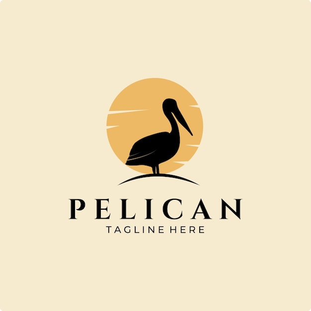 Pelikan-vogel-silhouette-logo-vintage mit sonne-hintergrund-vektor-illustration-design