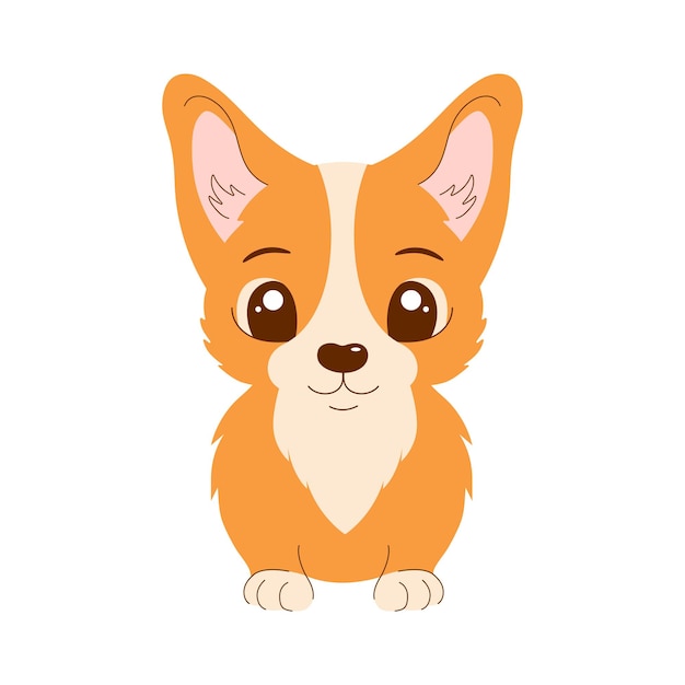 Pembroke welsh corgi im cartoon-stil, vektorgrafik. niedlicher welpe sitzt und lächelt