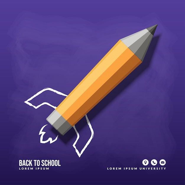 Pencil Rocket Launching Background Vector Design Konzept von Back to School für Social Post