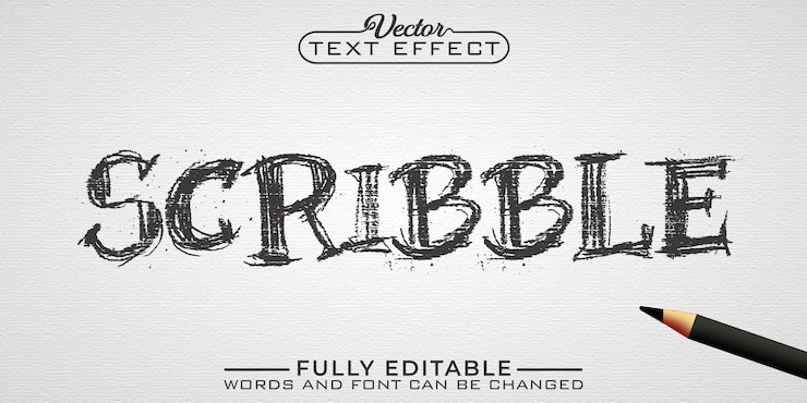 Vektor pencil scribble vektor bearbeitbare texteffektvorlage
