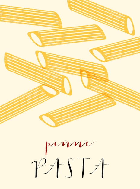 Vektor penne italienische nudeln. penne-poster-illustration. moderner druck für menüdesign, kochbücher, einladungen