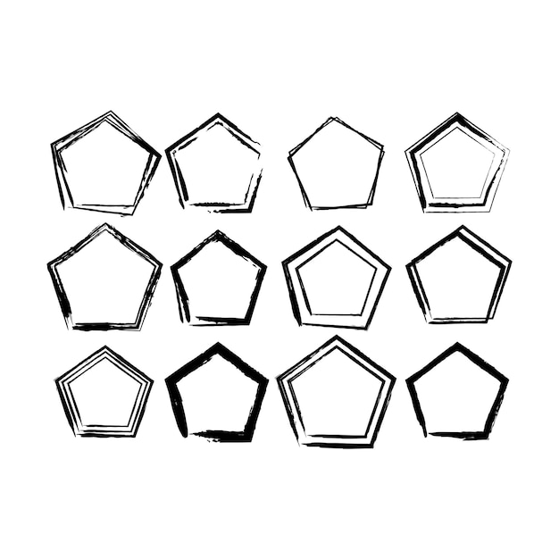 Vektor pentagon-grunge-textur-element-rahmen-randform-symbol für dekorative vintage-doodle für das design