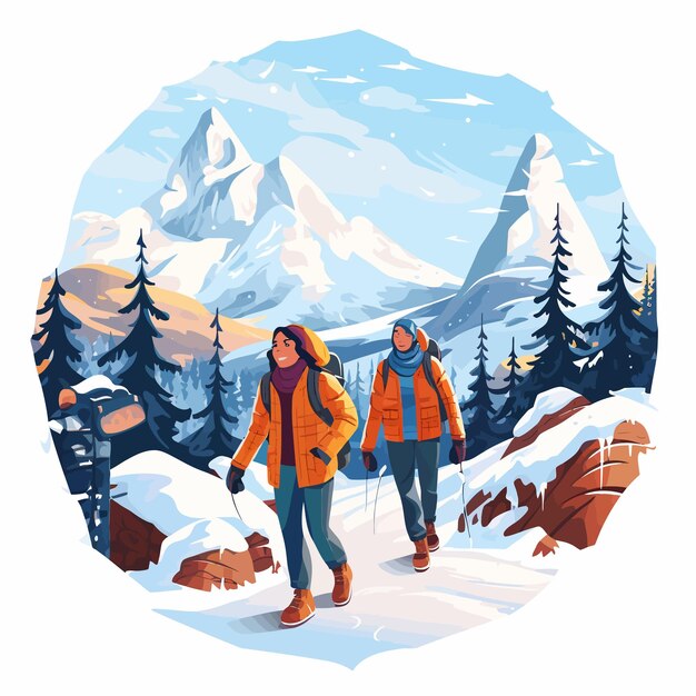 People_enjoying_winter_trip_vector