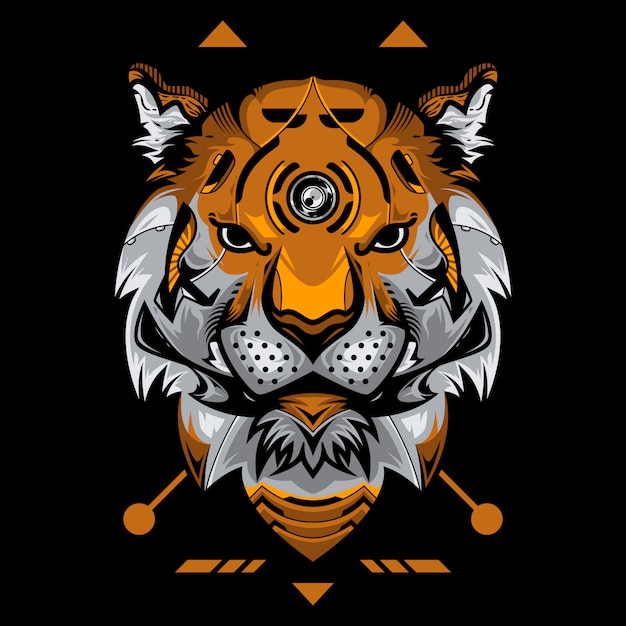 Perfekter tiger head vector illustration im schwarzen hintergrund