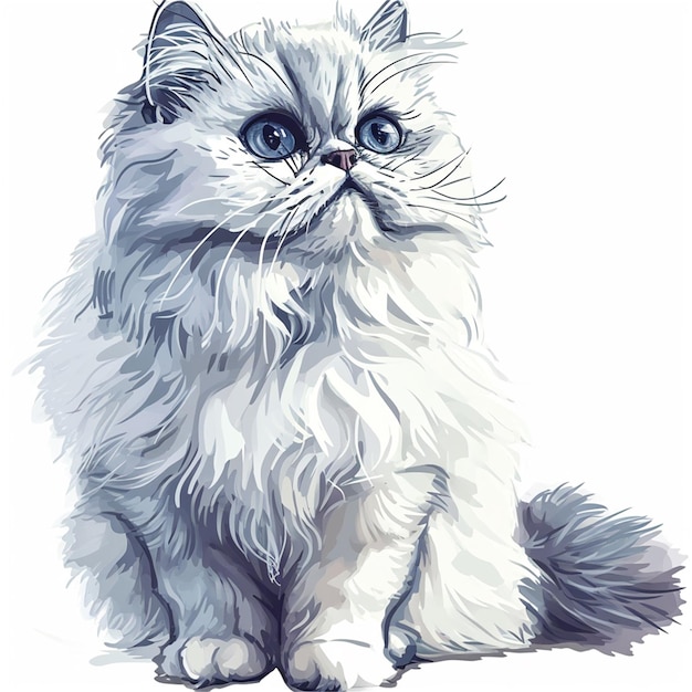 Persische Katze sitzt und schaut in die Kamera Vektor-Illustration