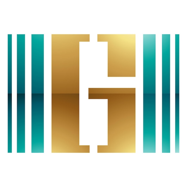 Persisches grünes und goldenes glänzendes Buchstaben G-Symbol mit vertikalen Streifen auf weißem Hintergrund
