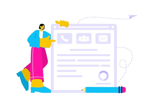 Persönliche Portfolio-Vektorillustration mit Profildaten Lebenslauf oder Selbstverbesserung, um Kunden und Arbeitgeber in einem flachen Cartoon-Hintergrund anzuziehen