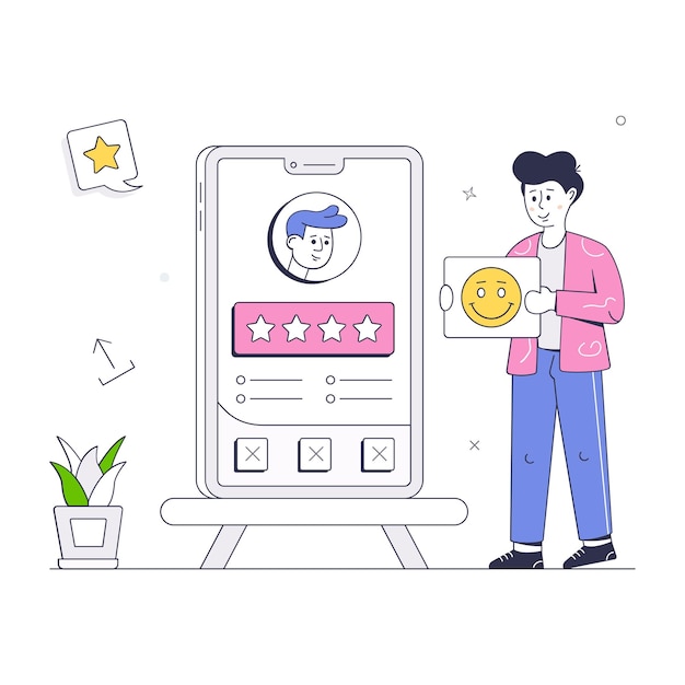 Person, die Bewertungen auf einer flachen Illustration des Profils der Kundenbewertung gibt