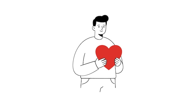 Person, die ein Herz in einer minimalen Vektorkunststil-Illustration hält