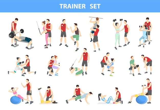 Vektor personal trainer set