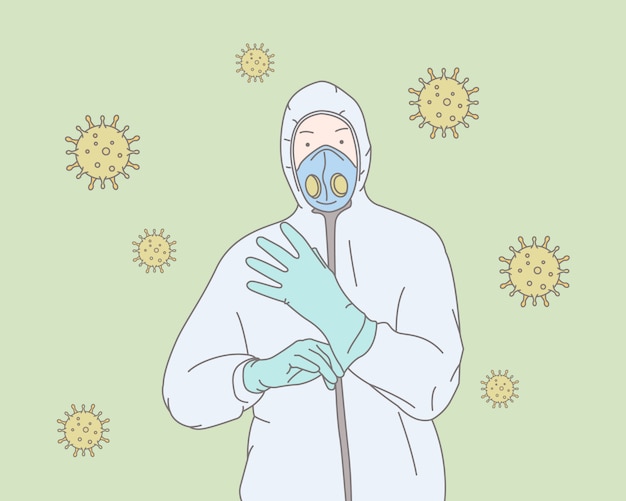 Personen, die hazmat-anzüge und schutzmasken tragen, um coronavirus zu verhindern, konzeptillustration