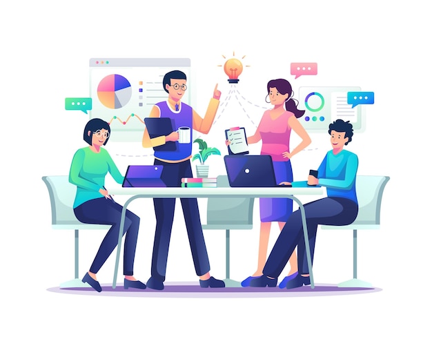 Personen, die in einer Tischsitzung als Teamwork arbeiten Business Collaboration und Diskussionsillustration