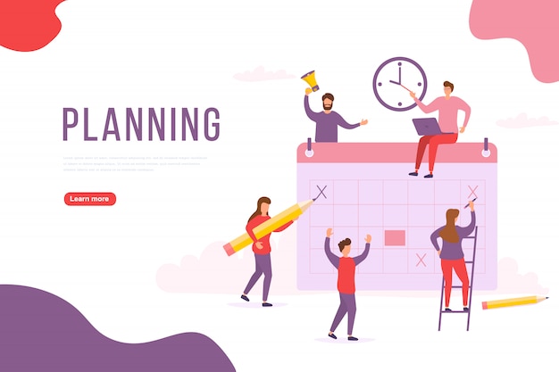 Personenplanungskonzept. eine gruppe von charakteren entwickelt einen plan. projektmanagement- und finanzberichterstattungsstrategie. kann für web-banner, infografiken, heldenbilder verwendet werden. illustration.