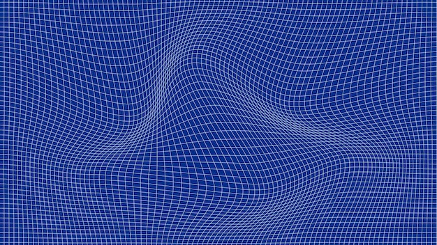 Perspektivisch verzerrtes blaues Gitter Digitaler Hintergrund mit Drahtrahmenwelle Vektorkurvenoberfläche