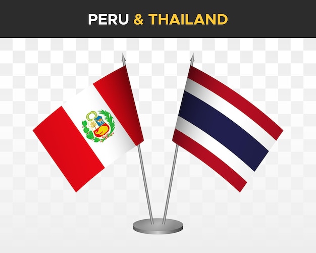 Peru vs Thailand Schreibtischfahnen Mockup isoliert 3D-Vektor-Illustration Tischflagge