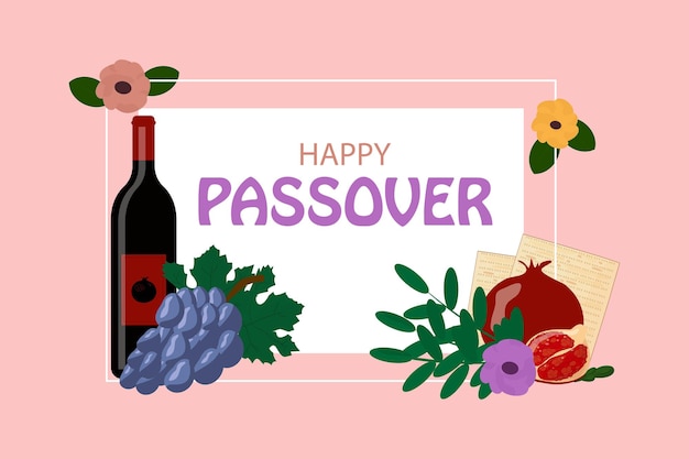 Pessach-Rahmen für Ihr Design mit Matza und Frühlingsblumen Happy Pessach-Inschrift