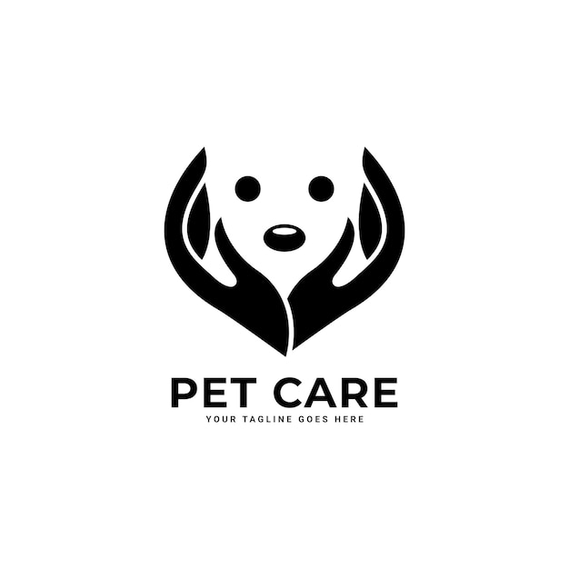 Pet care logo mit hund, katze und handsymbolen.