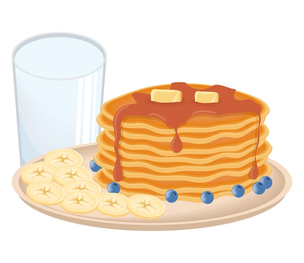 Pfannkuchen und Obst mit Milch
