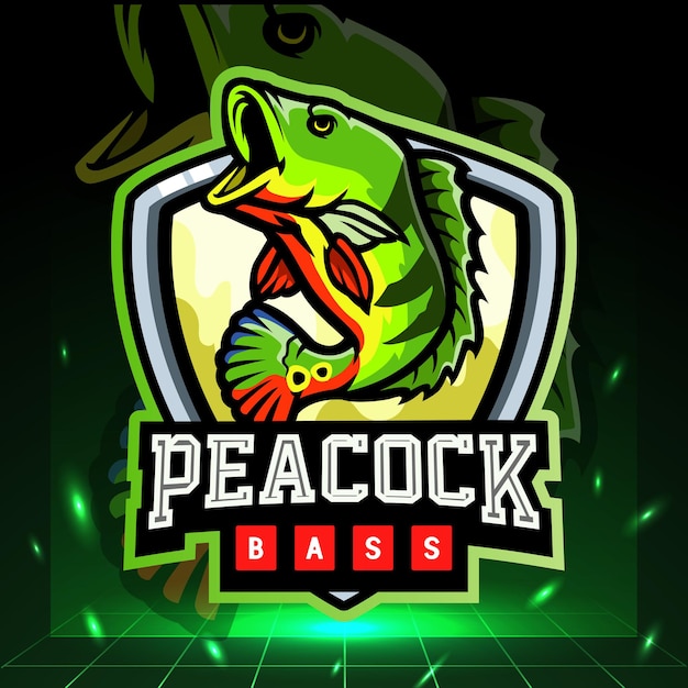 Pfauenbarschfischmaskottchen. Esport Logo Design