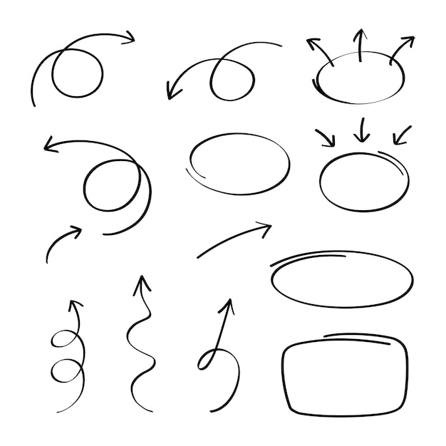 Pfeil-Doodle-Set im handgezeichneten Kunststil. Cursor-Pfeil-Symbol-Setline-Kunst