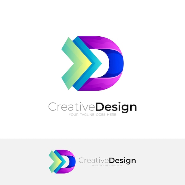 Pfeil-logo und buchstabe d-design-kombination 3d-stil