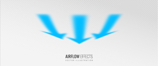 Pfeil luftstrom-effekt auf einem transparenten hintergrund eine reihe blauer pfeile, die anzeigen